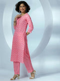 Libas Womens Printed Cotton Straight Kurta With Trousers And Dupatta Pink M 49058