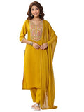 Libas Women'S Silk Blend Kurta Sets (Gs1091_Yellow_L)