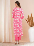 Anni Designer Women'S Rayon Blend Straight Printed Kurta With Pant (Pustak Baby Pink-Vks04_Xxl_Baby Pink_Xx-Large),Light Pink,2XL,Rayon Blend,Regular,