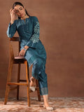 Libas Womens Embroidered Silk Blend Straight Kurta With Trousers
