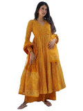 Gosriki Women'S Rayon Viscose Anarkali Printed Kurta With Palazzo & Dupatta (Sinners Yellow-Vks01-Gs_S_Yellow_Small),Yellow,,B0DX28XXFD
