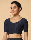 Toplot Cotton Blend Lycra Stretchable Round Neck Blouses For Women Readymade (Blouse-5058-Navy-40),Blue,40,B0BWYP3VBC