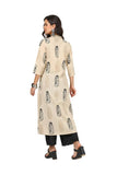Soch Womens Beige Cotton Flex Botanical Print Kurta Beige S