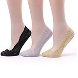 Plumbury WomenS/GirlS AntiSkid Lace No Show Socks/Socks Liner/Footies Socks/Foot Cover (Pack Of 3) Black/Beige/Grey
