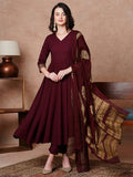 Anni Designer Women'S Rayon Blend Solid Anarkali Kurta With Pant & Dupatta (Magic-Wine-Ndm_Xl_Wine_X-Large),Wine,XL,Rayon Blend,Anarkali,Kurta, Scarf