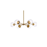 Elegant Lighting Living District Briggs 6-Light Mid-Century Metal Pendant In Brass/Clear