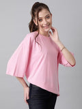Kotty Women'S Cotton Blend Solid Oversized T-Shirts,Light PinkApparel,XL