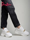 Shoetopia Chain Detailed White Sneakers For Girls-Eu39,Bronze,6,B0D5HGGMN4