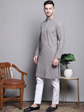 Jompers Men'S Sequin Embroidered Pure Cotton Kurta With Pyjamas (Grey, L)