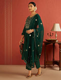 Kaari Roman Silk Womens Kurta Set (KAAAW24WSKD-70019_Royal Emerald_XXL)