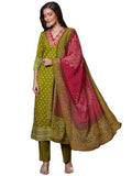Anni Designer Women'S Rayon Viscose Printed Straight Kurta With Pant & Dupatta (Subhi Mehandi-Vks04_Xxl_Mehandi_Xx-Large),Mehandi,2XL