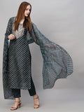 Anni Designer Women'S Cotton Blend Straight Printed Kurta With Pant & Dupatta (Doremi Black_L_Black_Large),Black,L,Cotton Blend,Regular,Kurta, Scarf