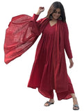 Gosriki Women'S Rayon Viscose A-Line Solid Kurta With Palazzo & Dupatta (Nibar Red-Vks01-Gs_L_Red_Large),Red,,B0FDBHT98V