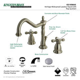 Kingston Brass Ks1998Ax Heritage Widespread Lavatory Faucet With Handle And Brass Pop-Up, Brushed Nickel