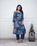 Anni Designer Women'S Rayon Blend Straight Printed Kurta With Pant (Kitimat Cerosin_L_Blue_Large),Dark Blue,L,Rayon Blend,Regular,kurta with pant