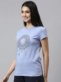 Enamor Essentials Short Sleeve Round Neck Slim Fit Stretch Cotton Tshirt For Womens-E147 (E147_Purple Slate_Xl)
