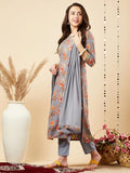 Anni Designer Women'S Cotton Blend Printed Straight Kurta And Pant With Dupatta Set (Kaleping-Grey_Xl_Grey_X-Large),Grey,XL,Cotton Blend,Regular,Dupatta