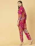 Anni Designer Women'S Cotton Blend Straight Floral Printed Co-Ord Set (Abc Cod Pink_L_Pink_Large),Pink,L,Cotton Blend,Regular,