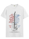 Adro Guitar Design Printed T-Shirt For Men - 100% Cotton, Regular Fit, Soft Breathable Fabric. (Rn23-M-Gtr-Wh_White_L)