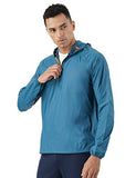 Pumpd Mens All-Purpose Windcheater With Front Zip Closure & Hoodie -With Self Packing Kit,Teal,Teal,Xl