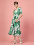 Oomph! Women'S Western & Fusion Wear Printed Crepe Dress For Women Puffed Sleeve Green - Md1039,Pickle GreenApparel,XL