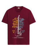 Adro Guitar Design Printed T-Shirt For Men - 100% Cotton, Regular Fit, Soft Breathable Fabric | Rn23-M-Gtr-Mr-L Maroon