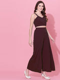 Selvia Women'S Sleeveless Crepe V-Neck Solid Co-Ords Set(358Tk7039N-M_Maroon)