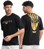 Kyda Men'S 100% Pure Cotton Relaxed Fit Drop Shoulder Premium Front & Back Printed Black Oversized T-Shirt For Summer,BlackApparel,S