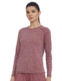 Enamor Athleisure Women's Synthetic Long Sleeves Scoop Neck Slim Fit Quick Dry 4 Way Stretch Antimicrobial Active Tee with Reflective Graphic- E189(E189-Burgndy Melange-L),Burgndymel Freemind