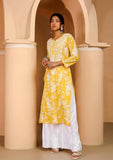 Anni Designer Women'S Cotton Blend Chikankari Embroidered Straight Kurta (Zainab Yellow_Xl_Yellow_X-Large),Yellow,XL,Cotton Blend,Regular,