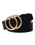 T Trendy Mart Double Ring Buckle Belt, Faux Leather, 2.5 Cm Wide, Black With Gold Buckle, Adjustable Up To 100 Cm