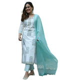 Pinkmint Women's Printed Straight Kurta with Pant & Dupatta Suit ll Festival Wear