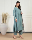 Toplot Women Solid Flared A-Line Kurta With Pant And Dupatta Suit Set | Kurta Set (Anarkali-Set-5196-Rama-Xl),Rama,,B0DBZQPKTJ