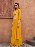 Womanista Women'S Georgette Solid Straight Embroidered Kurta Set (Kurtaset_1386_Yellow Yellow M