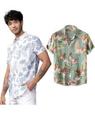 LookMark Men's Cotton Blend Casual Beach Wear Shirts | Stylish Printed Shirts for Men | Comfortable Summer Wear | Party Vacation & Daily Casuals (Pack of 2) (Printed Shirt Blue Leaf-Garden-L),Blue-Green-02