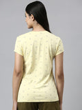 Enamor Essentials Short Sleeve Round Neck Slim Fit Stretch Cotton Lounge Tshirt For Womens-E247 (E247_Lemon Cream Deer Aop_S)