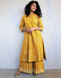 Gosriki Women'S Rayon Viscose A-Line Printed Kurta With Palazzo (Chaurya Yellow-Gs_M_Yellow_Medium),Yellow,,B0FDBGRNGK