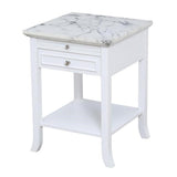 Convenience Concepts 7102045WMW American Heritage Logan 1 Drawer End Table with Pull-Out Shelf, White Faux Marble Top/White