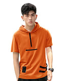 Eyebogler Men'S Trendy Hooded Neck Half Sleeves Loose Fit Solid T-Shirt Orange,OrangeApparel,XL