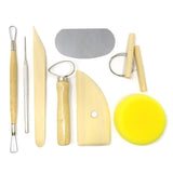 Art Pottery Tool Kit with Sponge (8Piece Pottery & Clay Modelling Tool Wooden Pottery Clay Wax Tool Kit Carving Sculpting Model