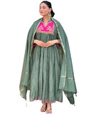 Gosriki Women'S Rayon Viscose Embroidered Anarkali Kurta With Pant & Dupatta (Brics Pista-Vks01-Gs_S_Pista_Small),Pista,,B0F1SPFT9D