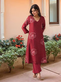 Gosriki Women'S Rayon Viscose Straight Printed Kurta With Pant (Twisha Red-Vks01-Gs_M_Red_Medium),Red,,B0F8Q7PYXD
