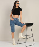 Nifty Women'S Denim Straight Fit Cargo Capris (1461_Ice_30_Sky_Blue_30)