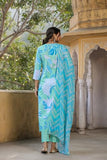 Anni Designer Women'S Cotton Blend Straight Printed Kurta With Pant & Dupatta (Sohini Green_S_Green_Small),Green,S,Cotton Blend,Regular,Kurta, Scarf