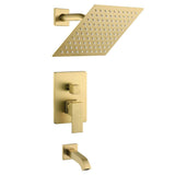 POP SANITARYWARE Tub Shower Faucet Set Brushed Gold Bathroom Rainfall Mixer 8 Inch Shower Head System with Tub Spout Single Hand