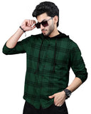 Eyebolger Mens Checkered Hooded Neck Full Sleeve T-Shirt,Jasper BlackApparel,XL