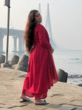 Gosriki Women'S Rayon Viscose A-Line Solid Kurta With Palazzo & Dupatta (Nibar Red-Vks01-Gs_L_Red_Large),Red,,B0FDBHT98V