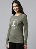 Enamor Essentials Full Sleeve Round Neck Slim Fit Stretch Cotton Lounge Tshirt For Womens-E157 (E157_Ash Grey/Lotus Yogini_L)