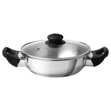 GULDSPARID Kadai Wok with Glass Lid, Stainless Steel, 20 cm, Flat Bottom, Induction Compatible, 2 Handles (30 cm)