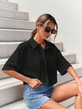 Toplot Shirt For Women || V-Collar Solid Crop For Woman || Half Sleeves For Women || Oversized Shirt For Woman (V-Crop-Shirt-5183-Black-Black-Xs),Black-Black,,B0FBG9G6LF